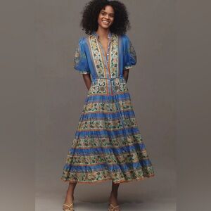 Alemais Linda Tiered Midi Dress Blue